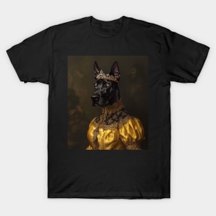 Medieval Elegance: Black Great Dane Princess T-Shirt